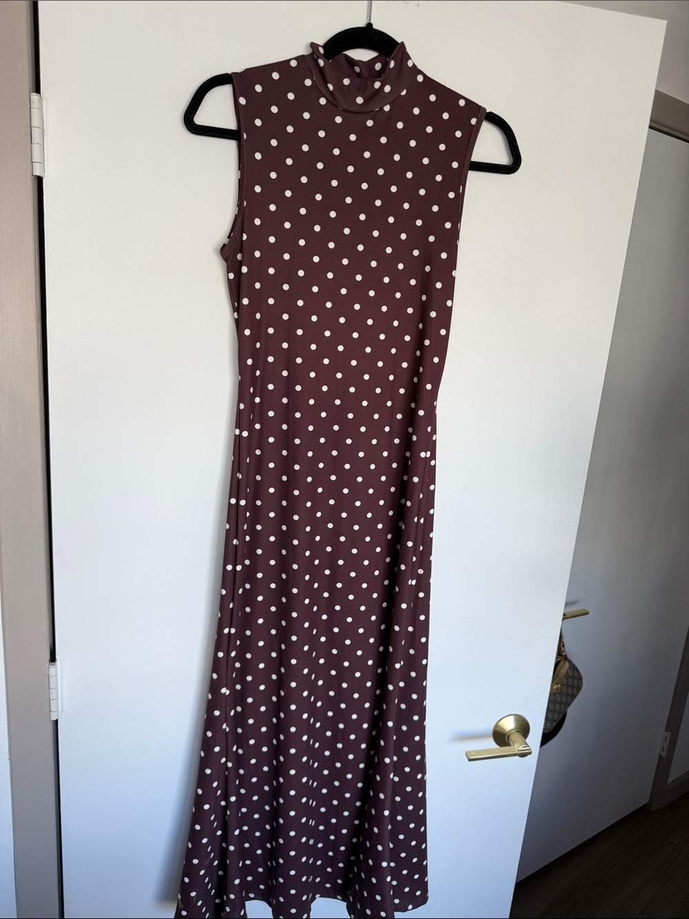 Brown & White Polka Dot Spandex Stretch Dress - Small